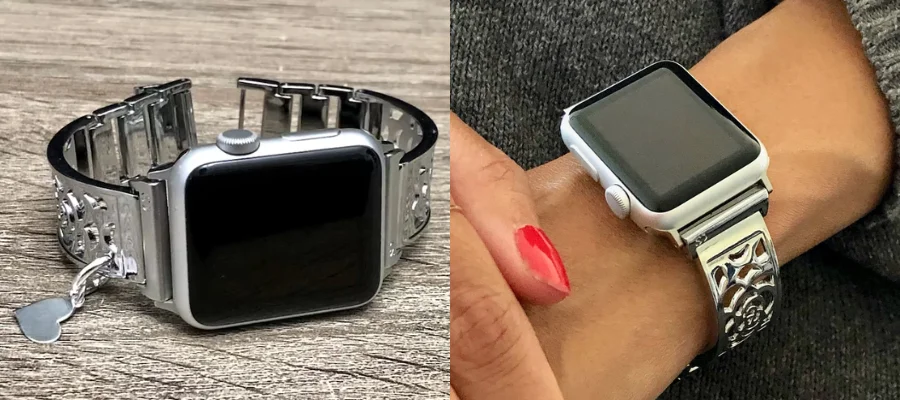 Silver Heart Medallion Apple Watch Bangle
