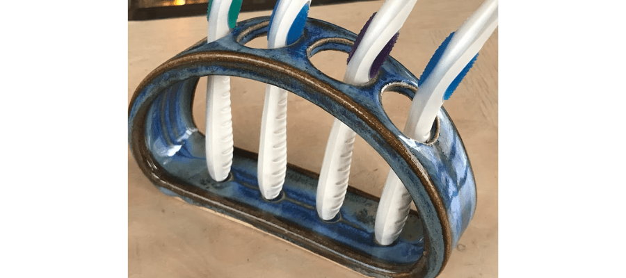Toothbrush Holder Ceramic Lapis Blue and Cappuccino Brown