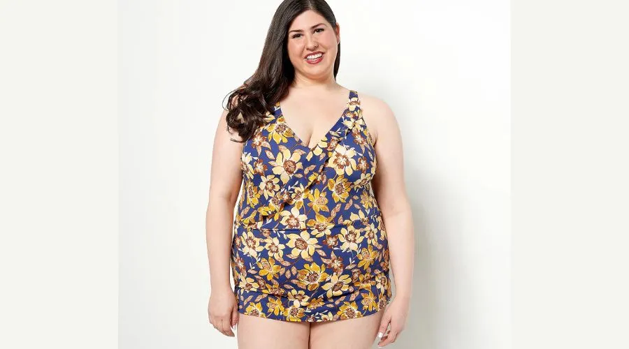 Beach Ruffle Trim V-Neck SwimDress With A Trim V-Neck