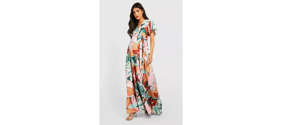 Maternity Printed Wrap Maxi Dress | HerMagic