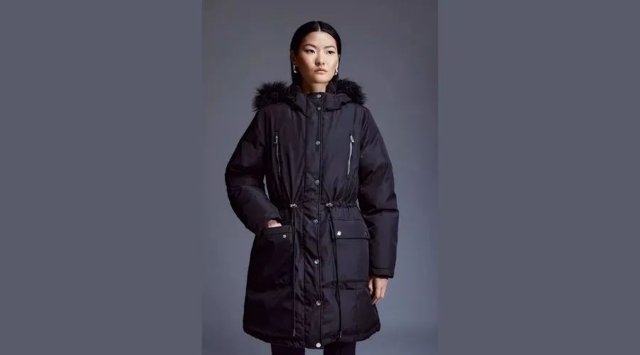 Premium Padded Fur Trim Hooded Parka Coat
