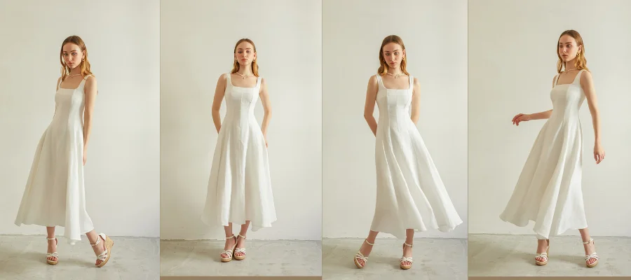 Melanie Linen Dress in Ivory – Long Cottagecore Wedding Dress