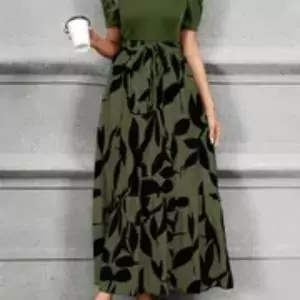 Print Midi Dress with Belt