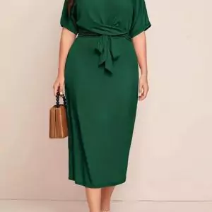 Solid Tie Waist Elegant Dress
