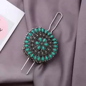 Turquoise Hair Clip Silvery Alloy U-shaped