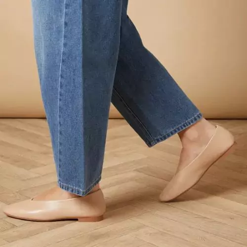 Seraphina Faux Leather High Cut Square Toe Ballet Pumps