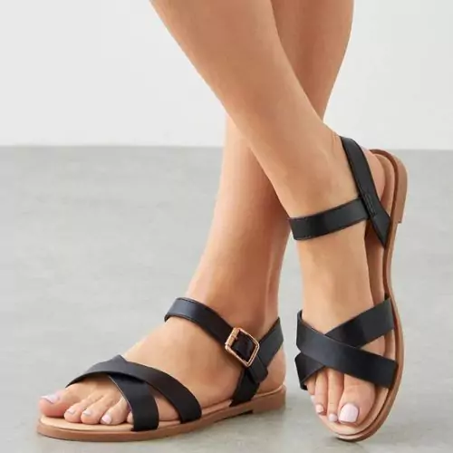 Florence Faux Leather Cross Strap Flat Sandals