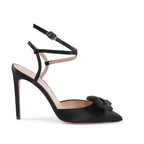 Bow Heels Black Satin Pumps
