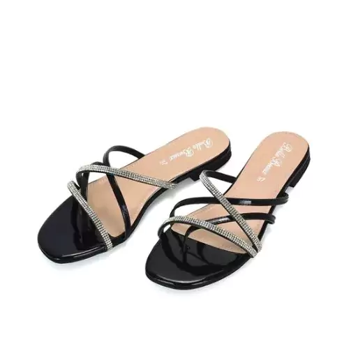 'Loretta' Cross Over Strappy Slip On Flat Diamante Sandals