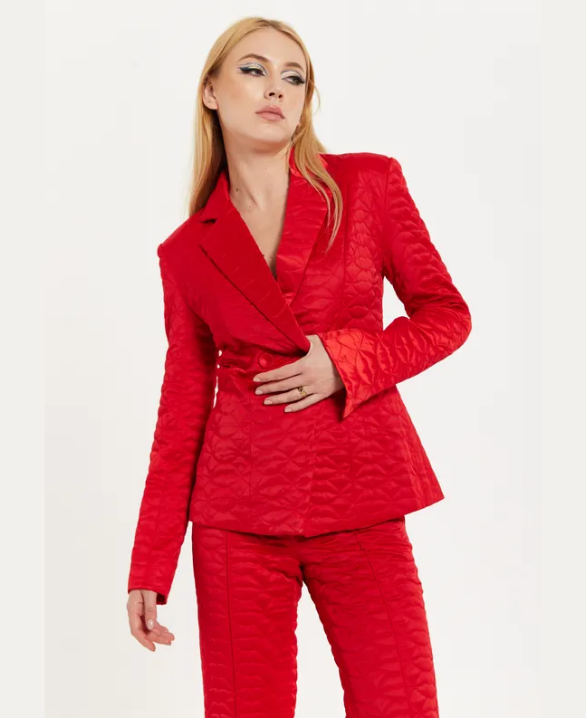 Lips Quilted Blazer In Red