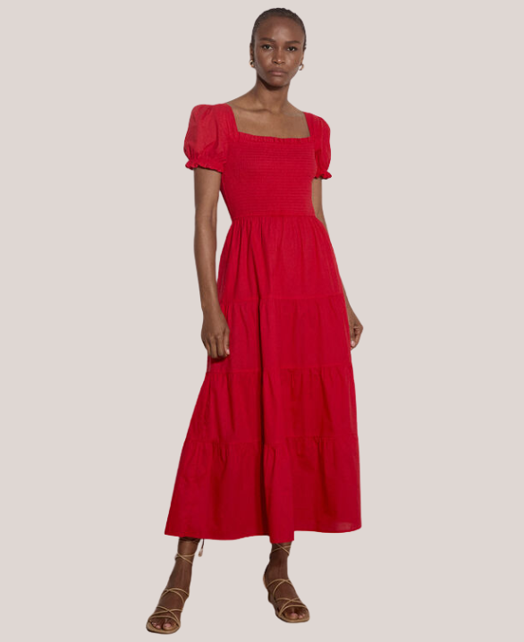 Cotton Tiered Milkmaid Midi Dress