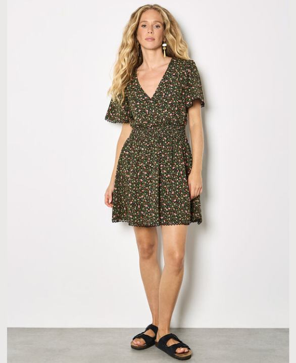 Ditsy Floral Gold Foil Mini Dress