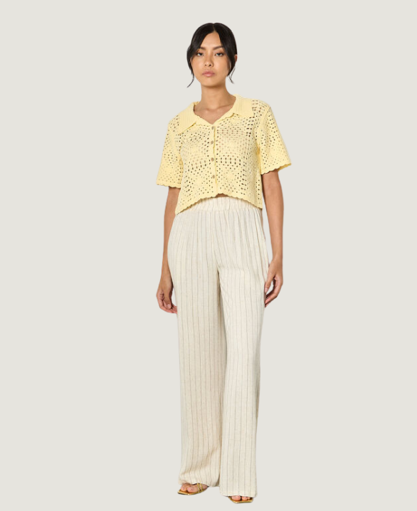 Pinstripe Linen Blend Wide-Leg Trousers