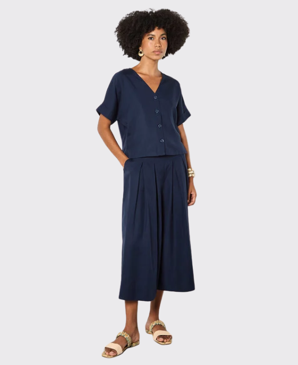 Pleated Wide-Leg Culotte Trousers