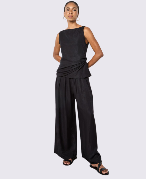 Textured Twill Wide-Leg Trousers