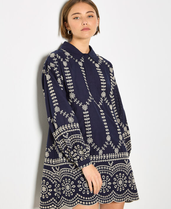 Broderie Anglaise Cotton Swing Mini Dress