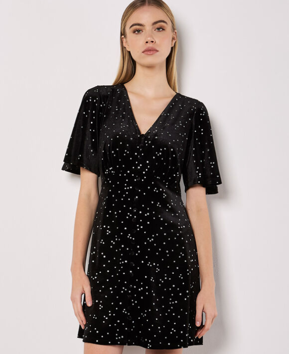 Silver Foil Star Velvet Mini Dress