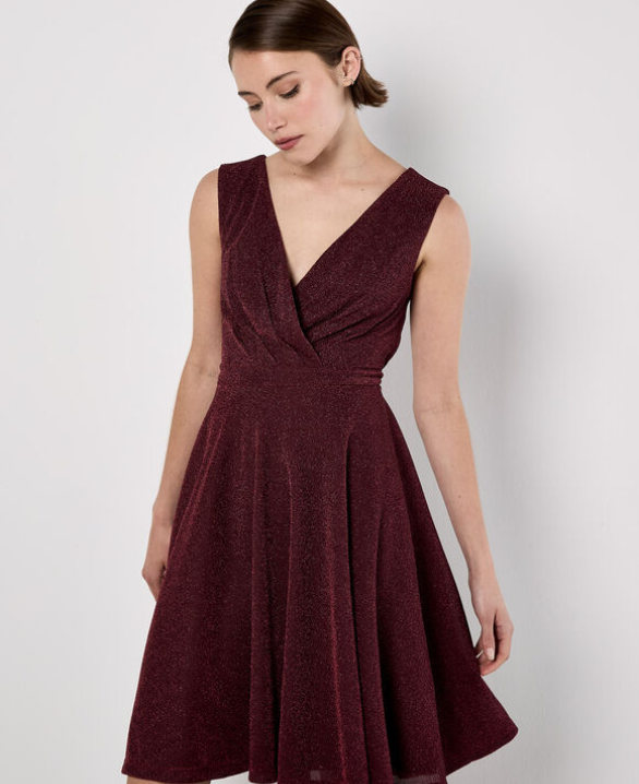 Metallic Pleat Skater Mini Dress
