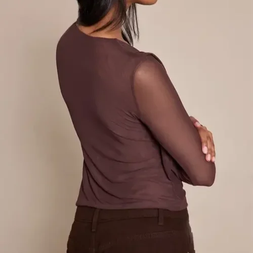 Chocolate Mesh Cowl Long Sleeve Top (2)
