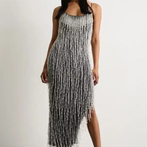 Hand Embellished Sequin Tassel Midi Dress (1)